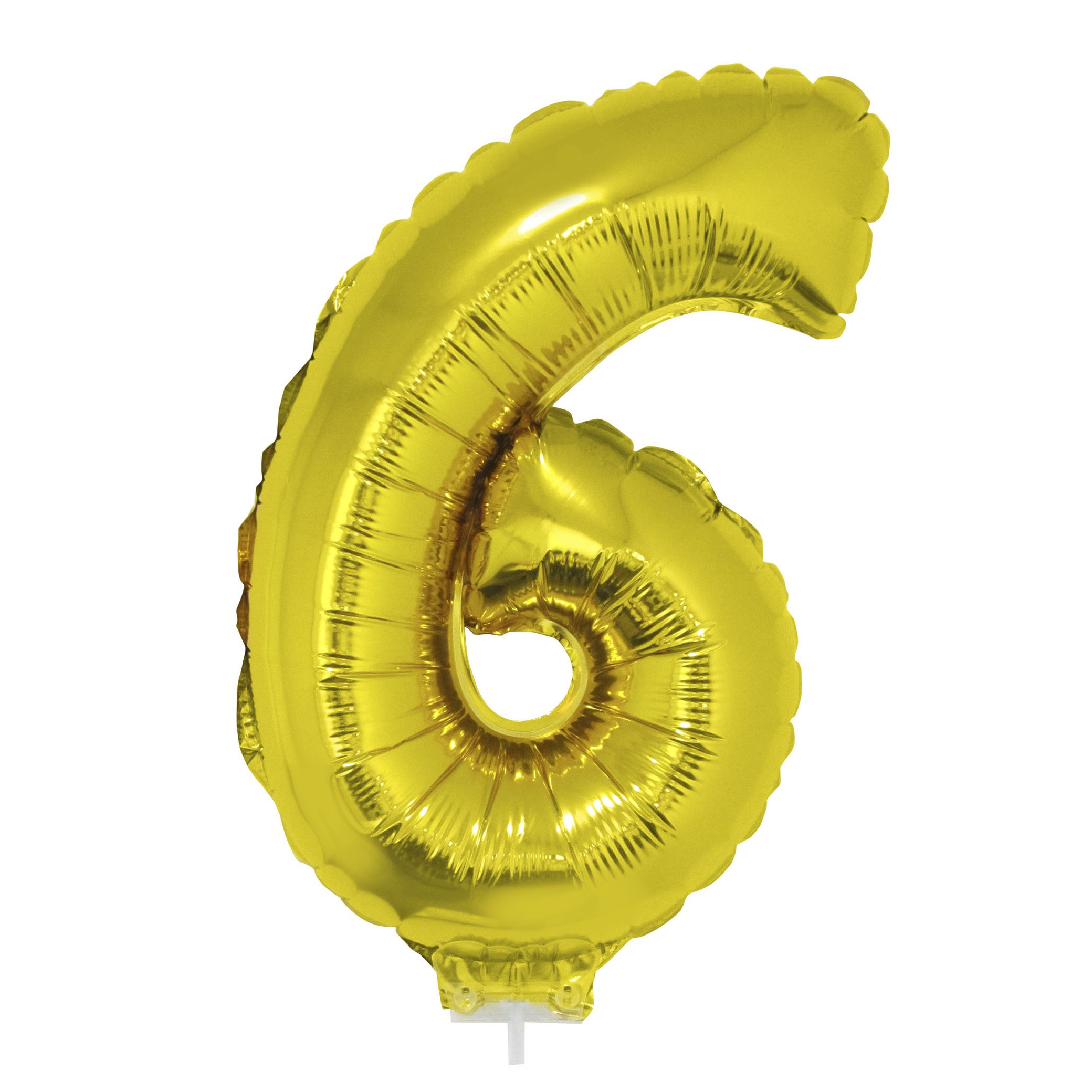Gouden opblaas cijfer ballon 6 op stokje 41 cm -