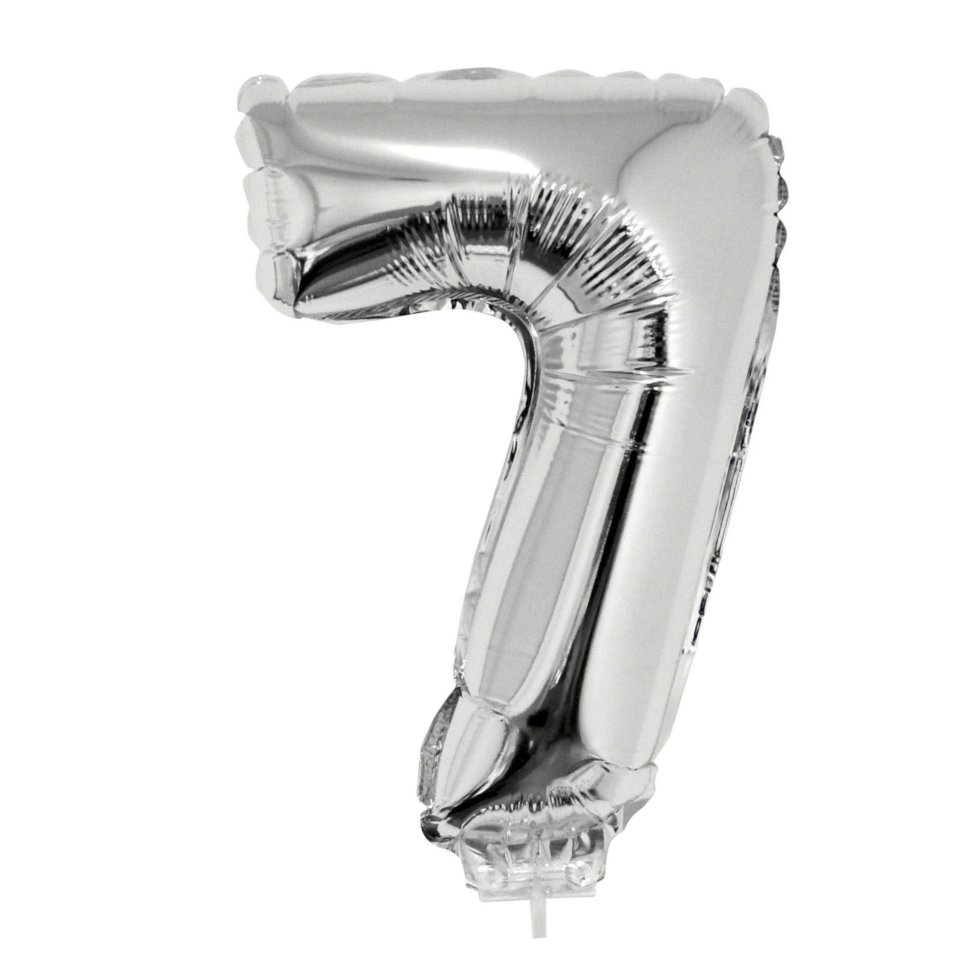 Verjaardag leeftijd opblaas cijfer ballon - 7 jaar - zilver - op stokje 41 cm -