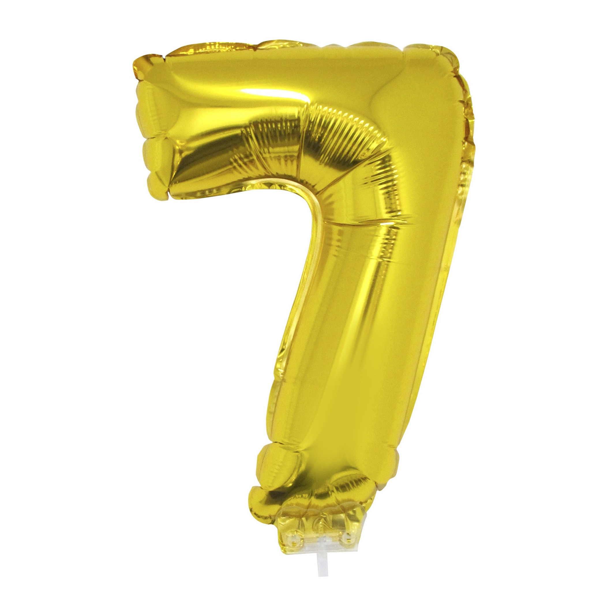 Verjaardag leeftijd opblaas cijfer ballon - 7 jaar - goud - op stokje 41 cm -