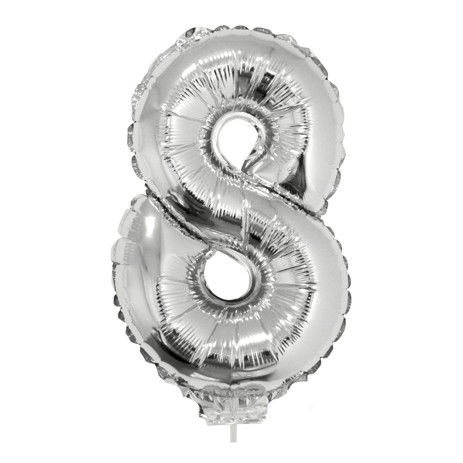 Zilveren opblaas cijfer ballon 8 op stokje 41 cm -