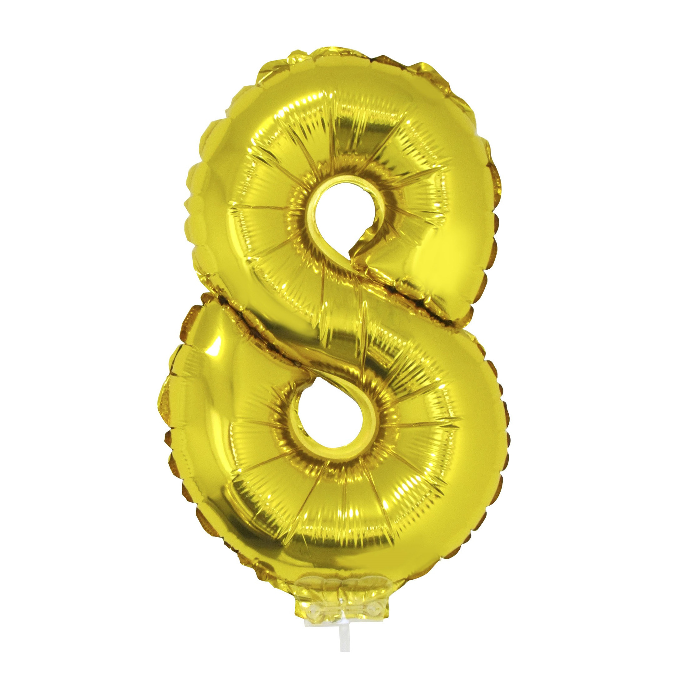 Gouden opblaas cijfer ballon 8 op stokje 41 cm -