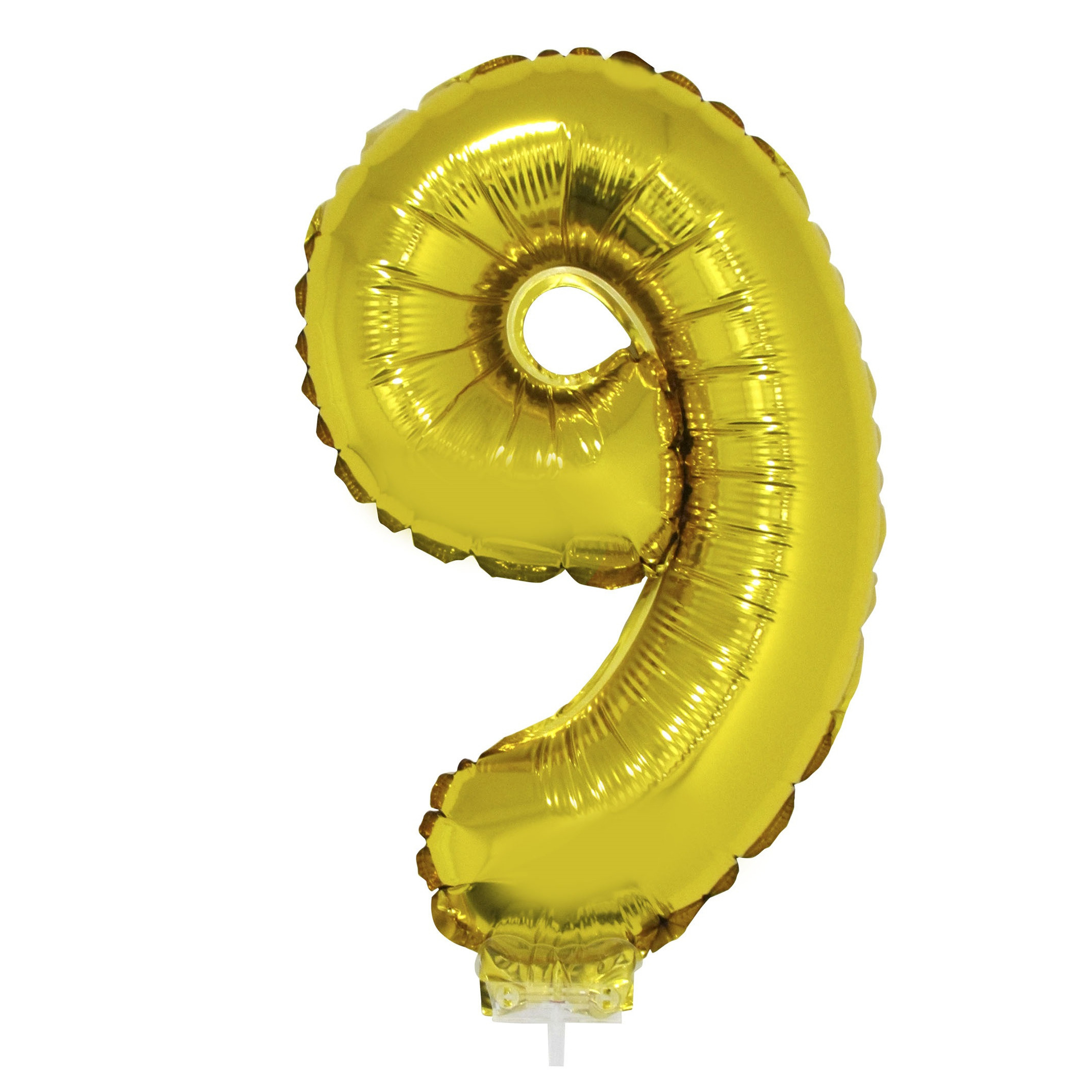 Cijfer 9 jaar opblaasbaar cijfer - op stokje - goud - 41 cm - Feestartikelen verjaardag -