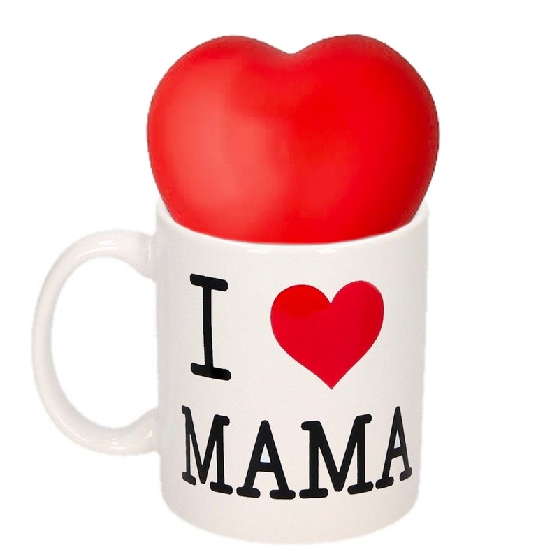 Moederdag I love mama mok met stressbal hartje -