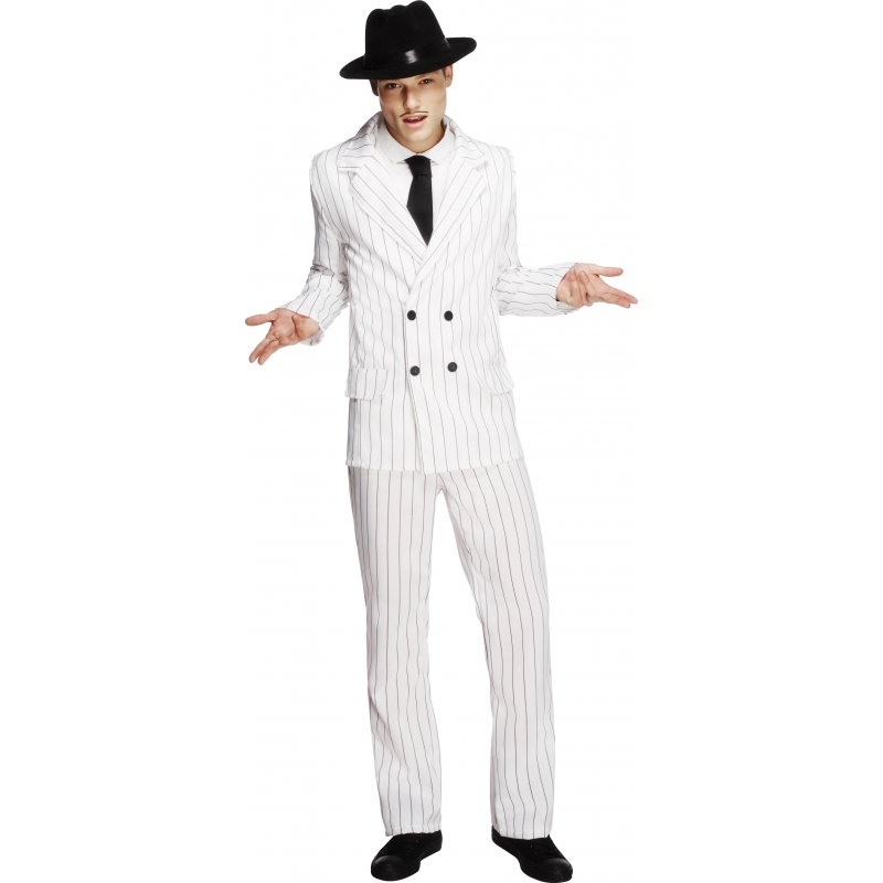 Carnaval verkleedkleding gangsters pak/kostuum voor mannen/heren - wit - gestreept 52-54 (L) -