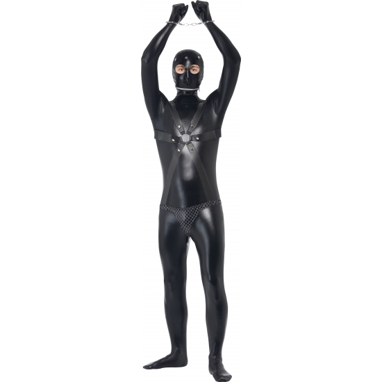 SM verkleedkostuum - zwart - leder look - Fetisj pak - bodysuit voor heren - foute party 52-54 (L) -
