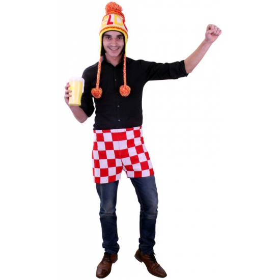 Rood met wit geblokt Brabant vlag verkleed thema korte broek One size -