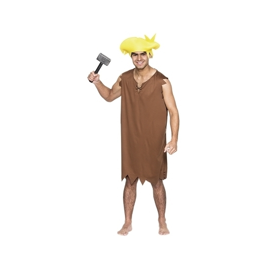 Carnaval holbewoner verkleed kostuum voor heren - bruin - Barney - met pruik - one size M/L (T-04) -