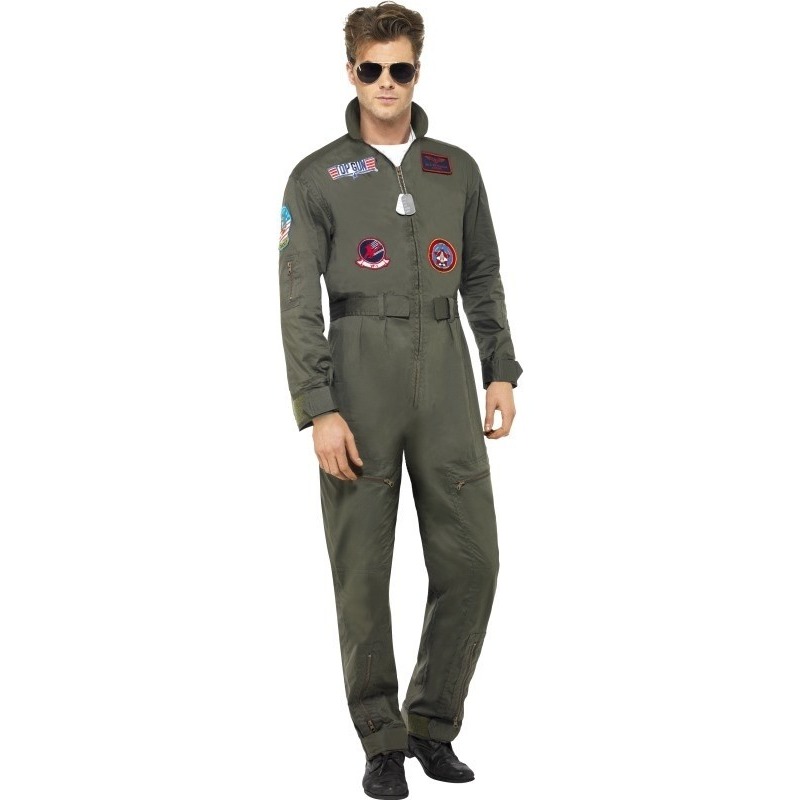 Luxe straaljager - piloten - jumpsuit - groen - Top Gun - voor heren 52-54 (L) -