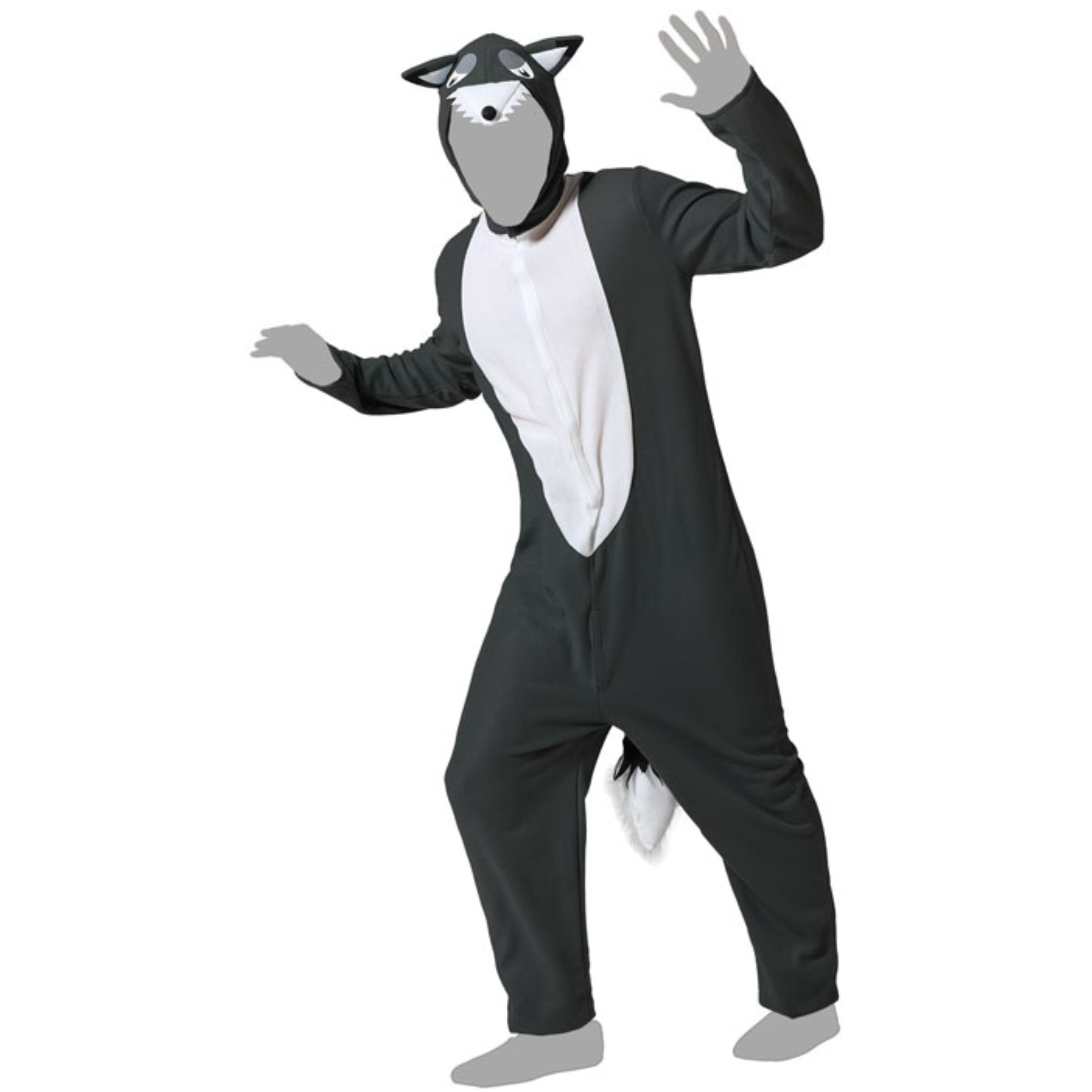 Wolf dieren verkleedkleding onesie voor volwassenen - Dierenpak kostuums - grijs XL (42-44) -