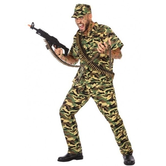 Atosa Verkleed kostuum militair/soldaat - pak camouflage - heren - carnavalskleding XXL -