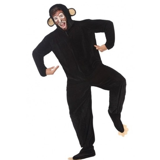 Verkleed kostuum chimpansee/apenpak - zwart - volwassenen - carnavalskleding - voordelig geprijsd M/L -