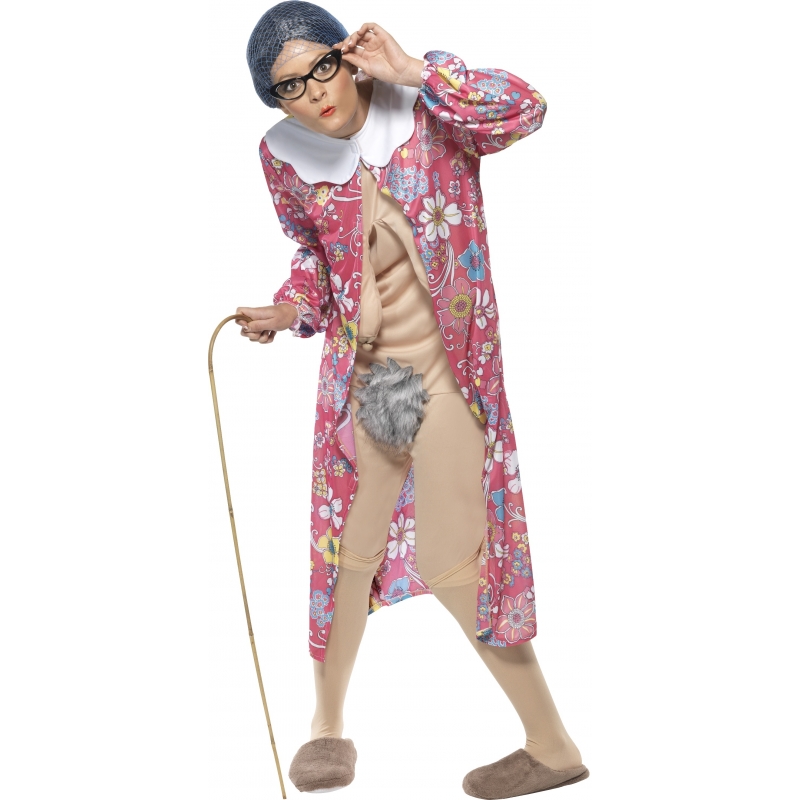 Oma en bejaarde vrouw carnaval verkleed kostuum - dames - lange jurk - naakt - funny M -