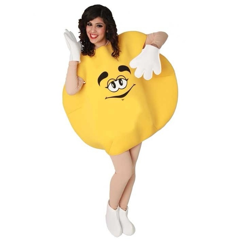 Carnaval verkleed pak/kostuum - snoepje M - geel - one size M/L - volwassenen One size -