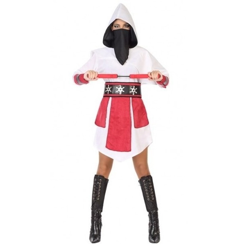 Ninja vechter verkleed jurk/kostuum wit/rood voor dames M/L (38-40) -