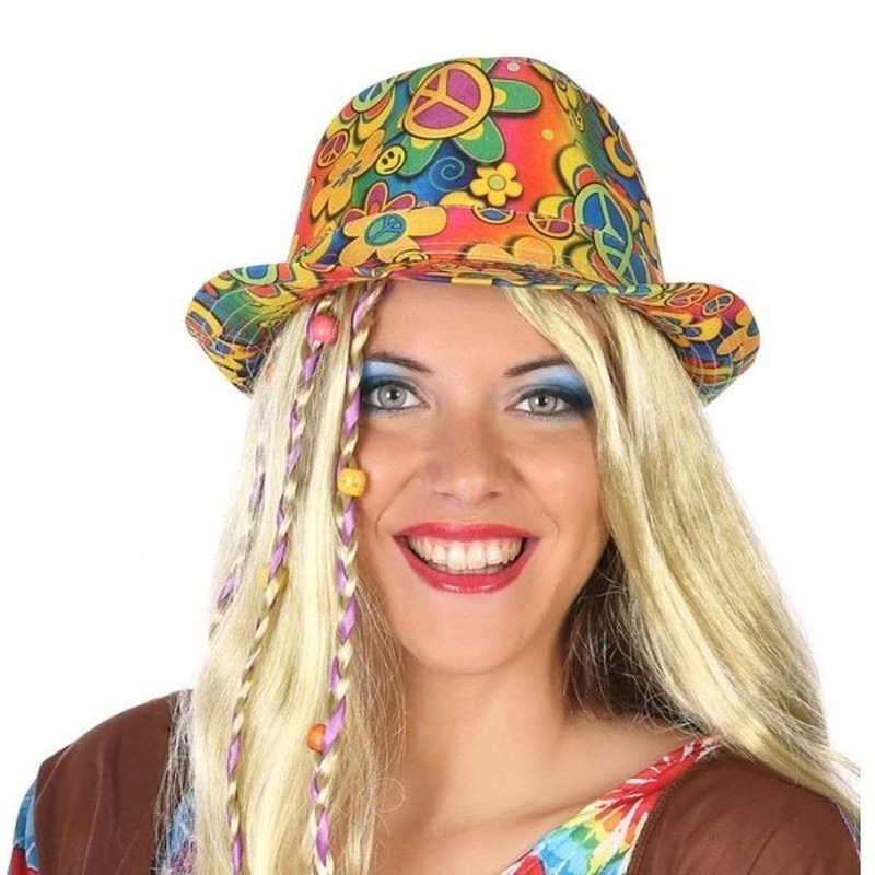 Hippie trilby verkleed hoedje - gekleurd - voor volwassenen -
