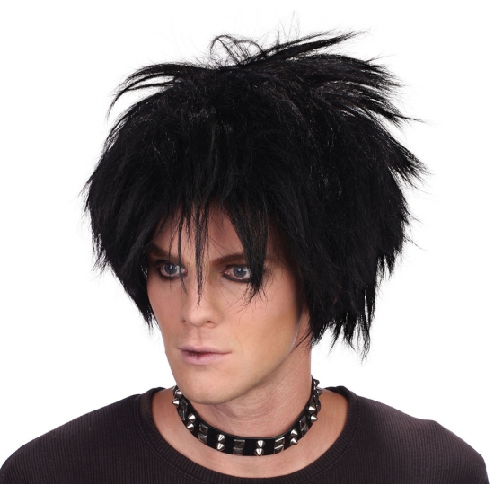 Carnaval verkleed Rockers pruik - heren - zwart haar - warrige haren -