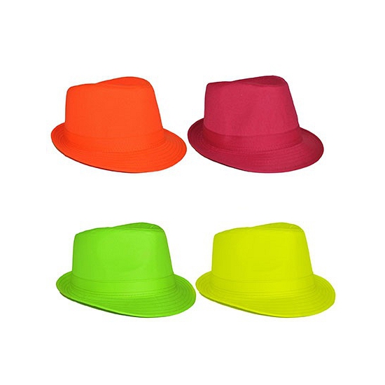 Carnaval verkleed trilby hoedje - neon kleuren - volwassenen - one size -