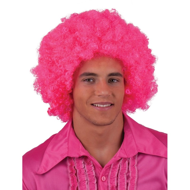 Funny Fashion Afropruik - knalroze - volwassenen - Disco/Party - Neon - Pride -