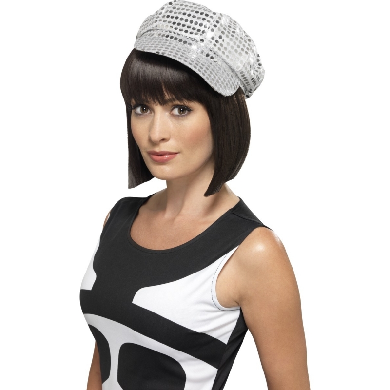 Zilveren pailletten disco pet verkleedaccessoire voor dames -