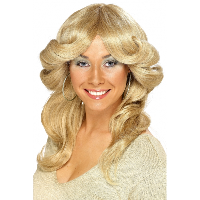 Sixties/Seventies verkleed pruik voor dames - blond - pruiken met lang golvend haar -