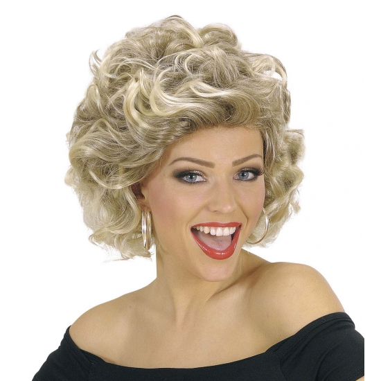 Verkleed pruik Olivia - kort model - blond - jaren 50 thema musical party -