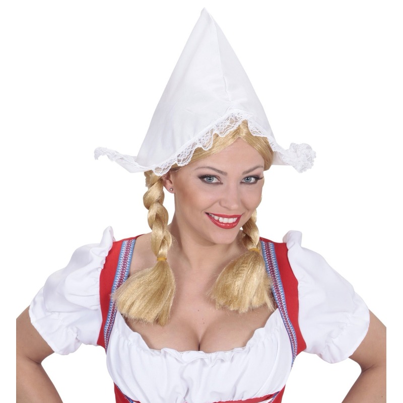 Carnaval verkleed Boerinnen hoofdkapje - wit - voor dames - boerderijleven - Volendams kostuum -