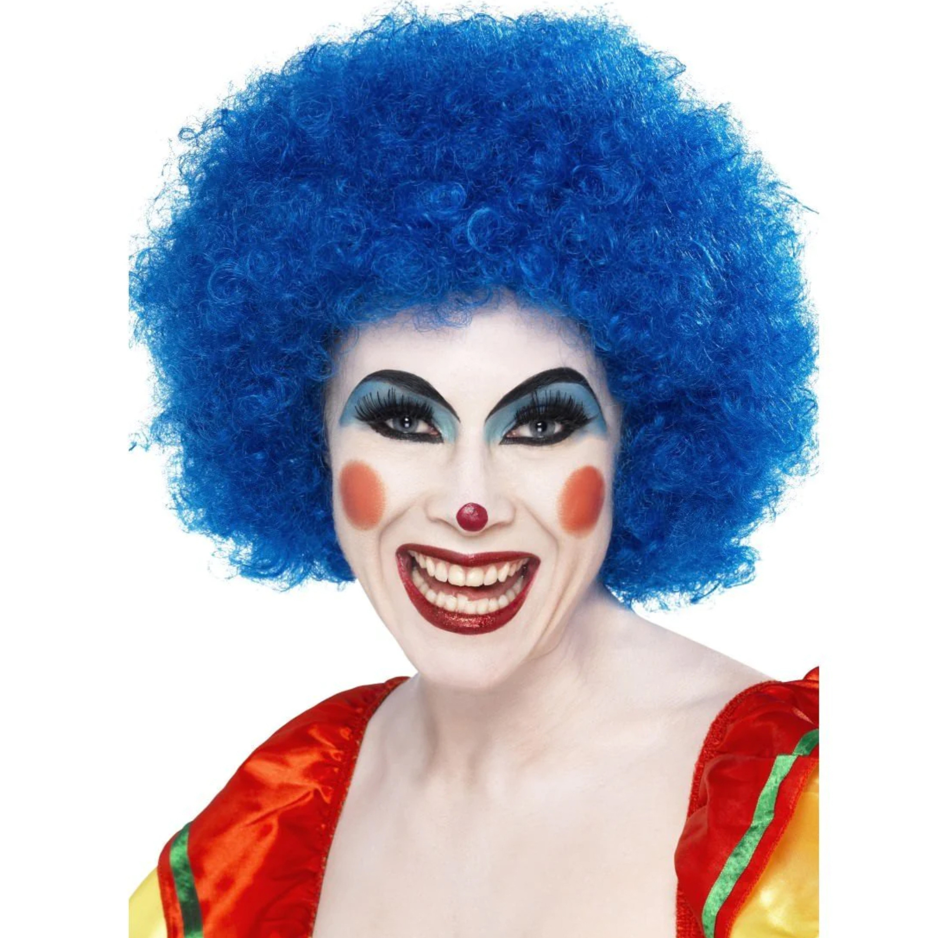 Carnaval verkleed Afropruik groot - blauw - volwassenen - krullen - clown -