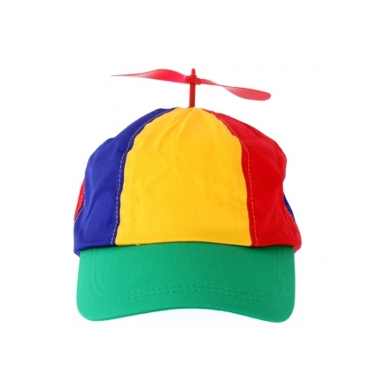 Gekleurd petje met gekleurde propellor bovenop - polyester - verstelbaar -
