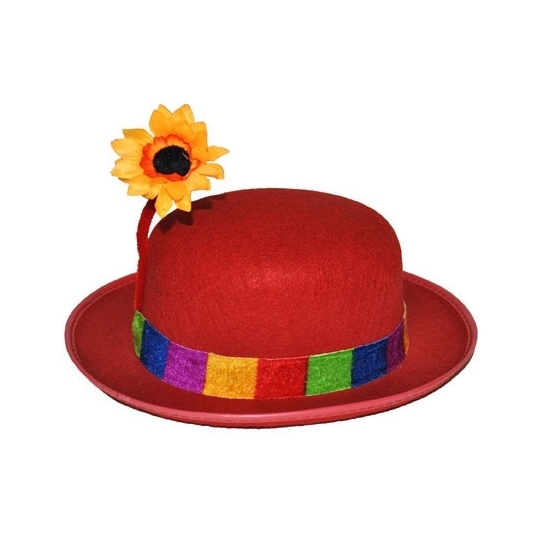 Funny Fashion Clowns carnaval verkleed hoedje - rood - met bloem - voor volwassenen -
