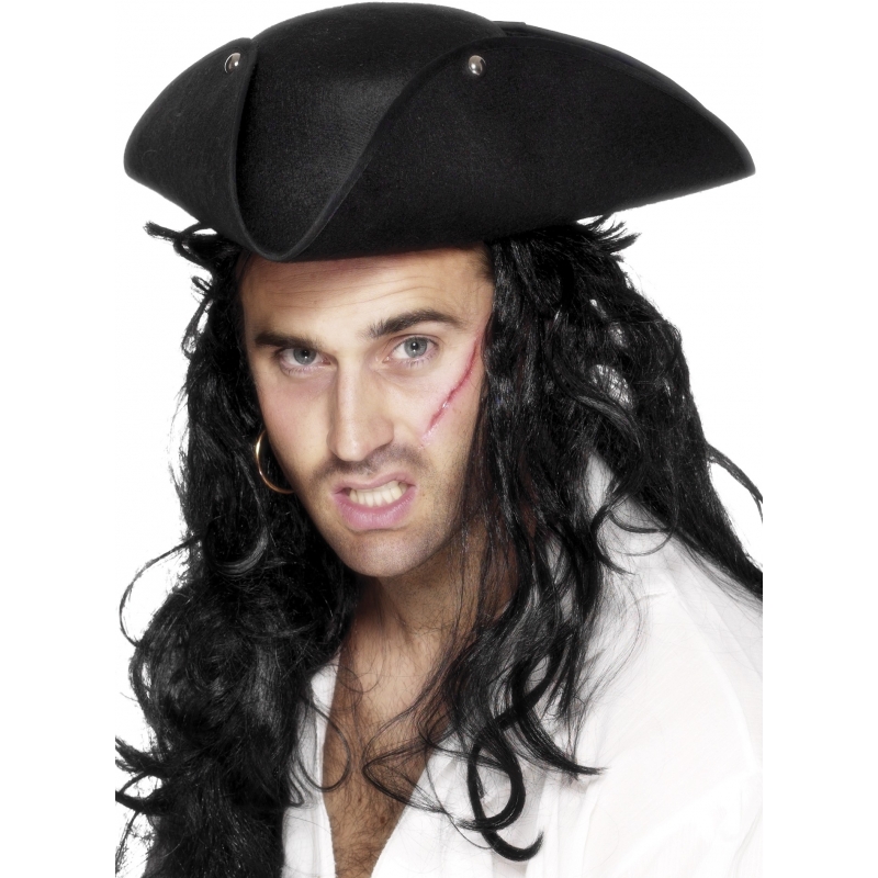 Piraten verkleed hoed - zwart - driepunt hoed - heren/dames - carnaval - vilt -