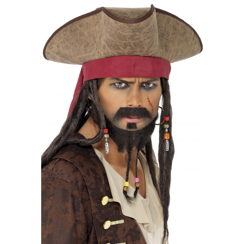 Piraten verkleed hoed Jack Sparrow met dreadlocks - heren - carnaval -