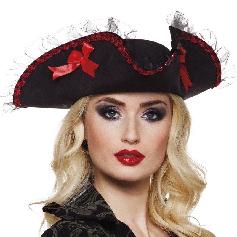 Carnaval verkleed Zwarte piraten driesteek hoed - dames - piraat -