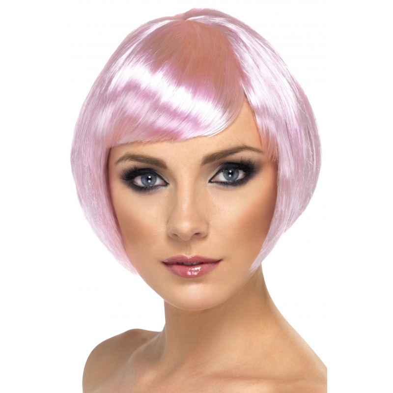 Carnaval verkleed damespruik met kort haar - roze - Supermodel Bobline -