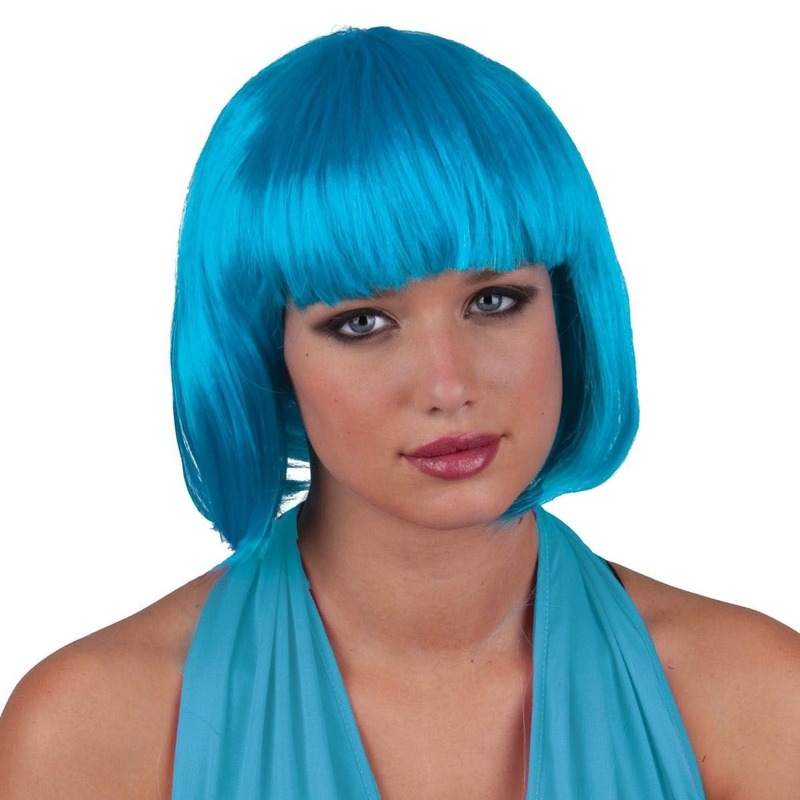 Turquoise damespruik met pony -