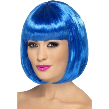 Verkleed damespruik Bob-line kapsel - Blauw - met pony - Carnaval pruiken -