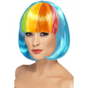 Blauwe regenboog damespruik met pony -