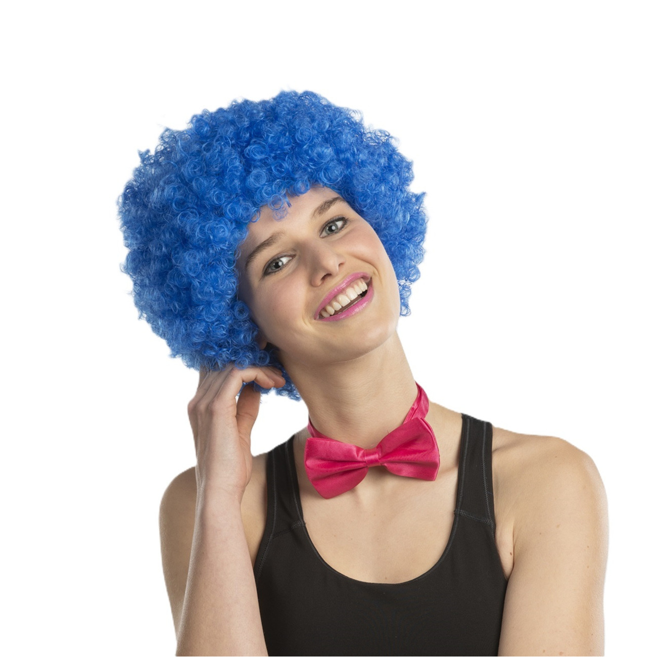 Carnaval verkleed Clownspruik met krulletjes - blauw - volwassenen -