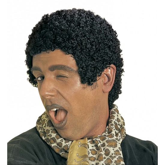 Verkleed pruik - zwart - kroeshaar - heren - Seventies - Eighties - Disco - herenpruik -