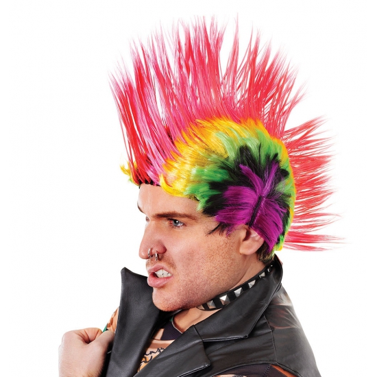 Carnaval verkleed pruiken - Punker hanekam - gekleurd - heren -
