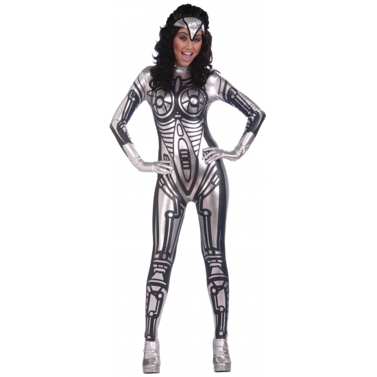 Zilveren robot jumpsuit voor dames S/M -