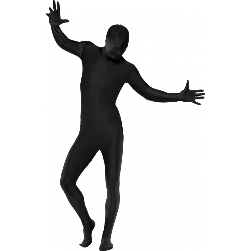Carnaval verkleed Second skin pak/jumpsuit - uni kleur geheel zwart - volwassenen 52-54 (L) -