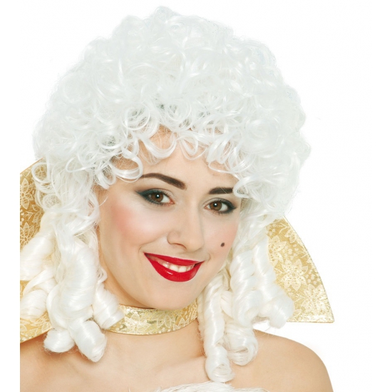 Carnaval verkleed pruik - dames - Middeleeuwse stijl - wit - krullen - klassiek -