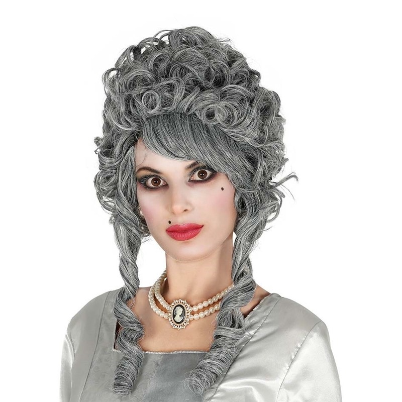 Markiezin verkleed pruik - grijs - voor dames - Halloween/horror verkleedaccessoires -