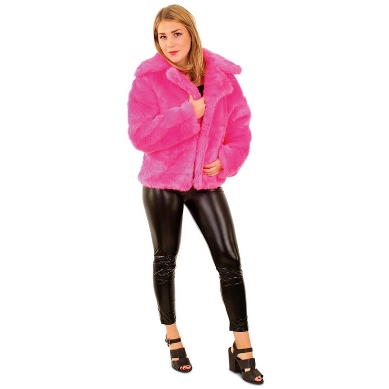 Bontjas neon roze voor dames 40/42 (L/XL) -