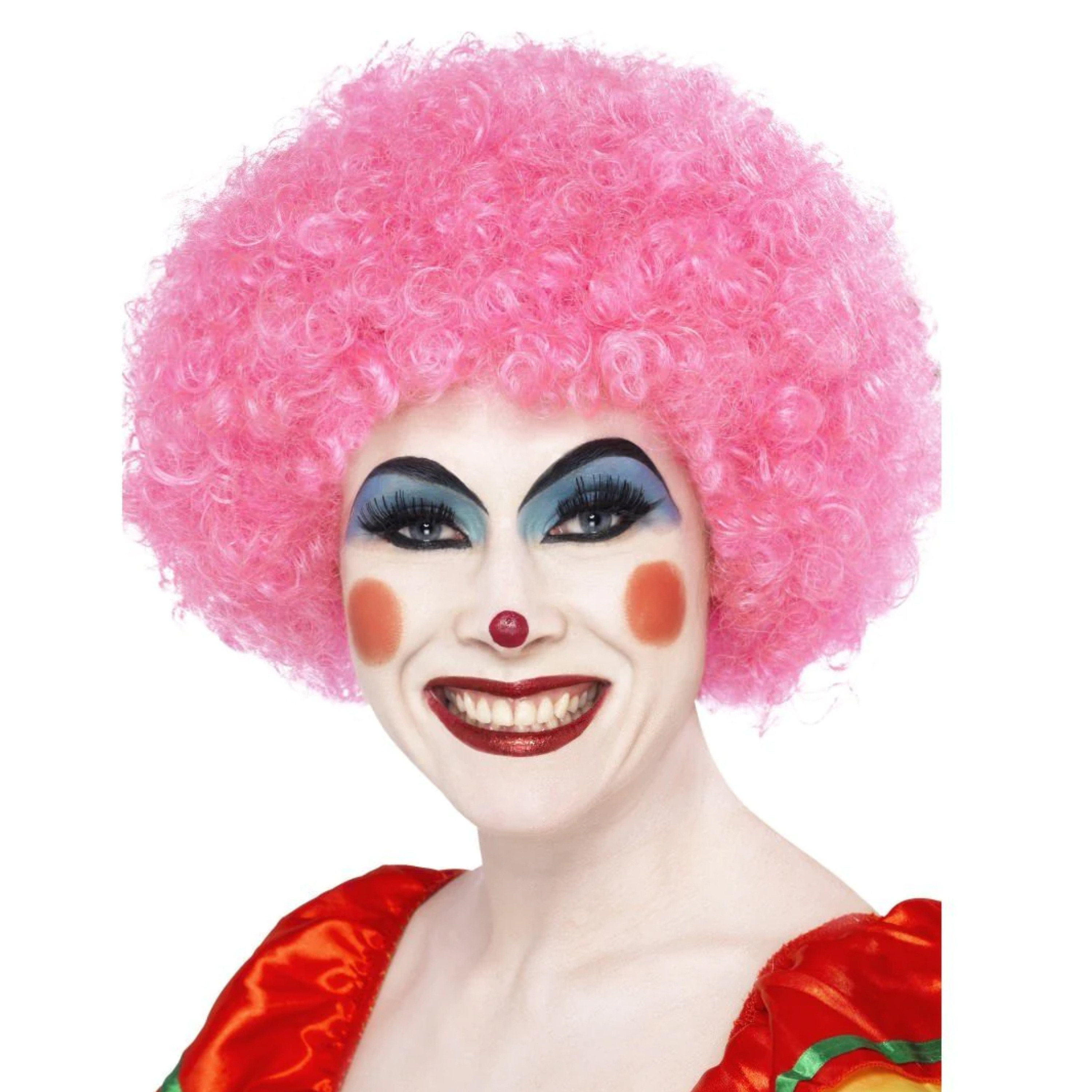 Carnaval verkleed Afropruik groot - roze - volwassenen - krullen - clown -