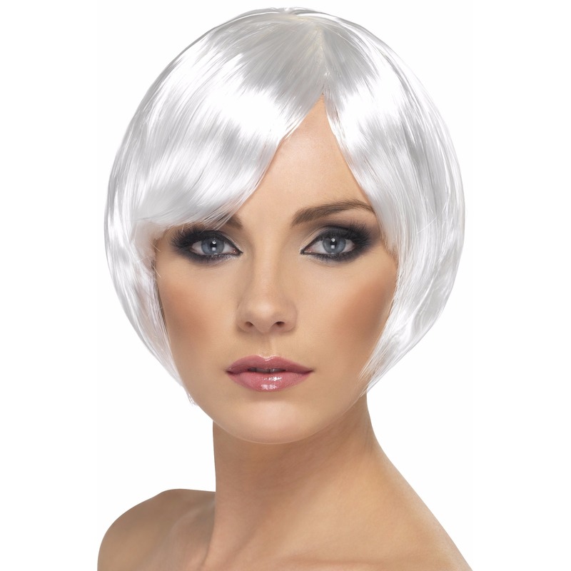 Carnaval verkleed damespruik met kort haar - wit - Supermodel Bobline -