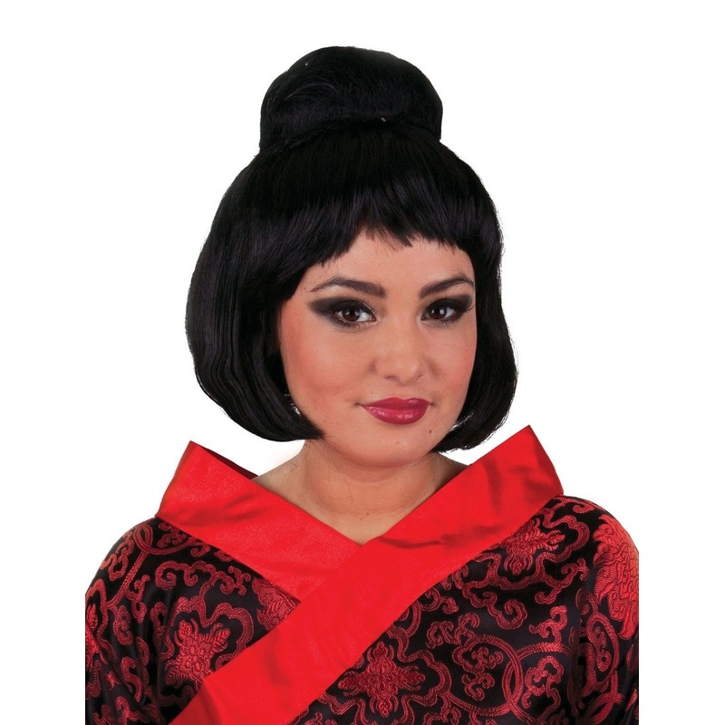 Japanse Geisha pruik - zwart - met hoge knot - damespruik - Carnaval -