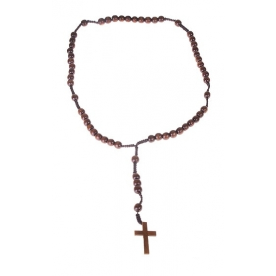 Carnaval verkleed sieraden - Rozenkrans ketting van hout - voor priesters/nonnen - Religieus -