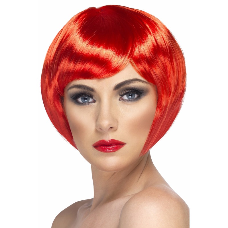 Carnaval verkleed damespruik met kort haar - rood - Supermodel Bobline -