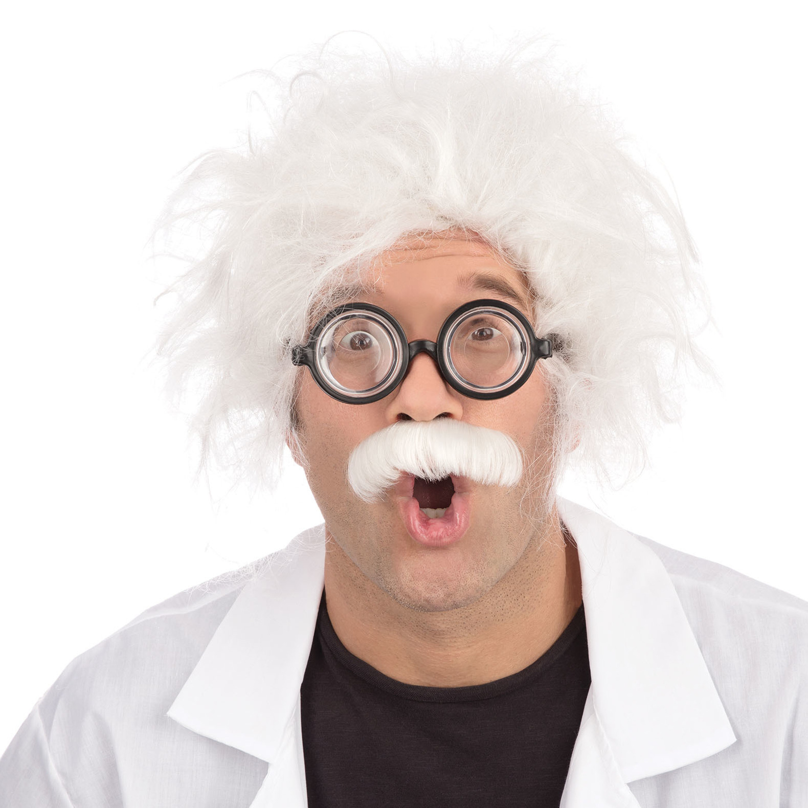 Einstein pruik met snor - verkleedpruik heren - gekke professor/scheikunde leraar pruik -